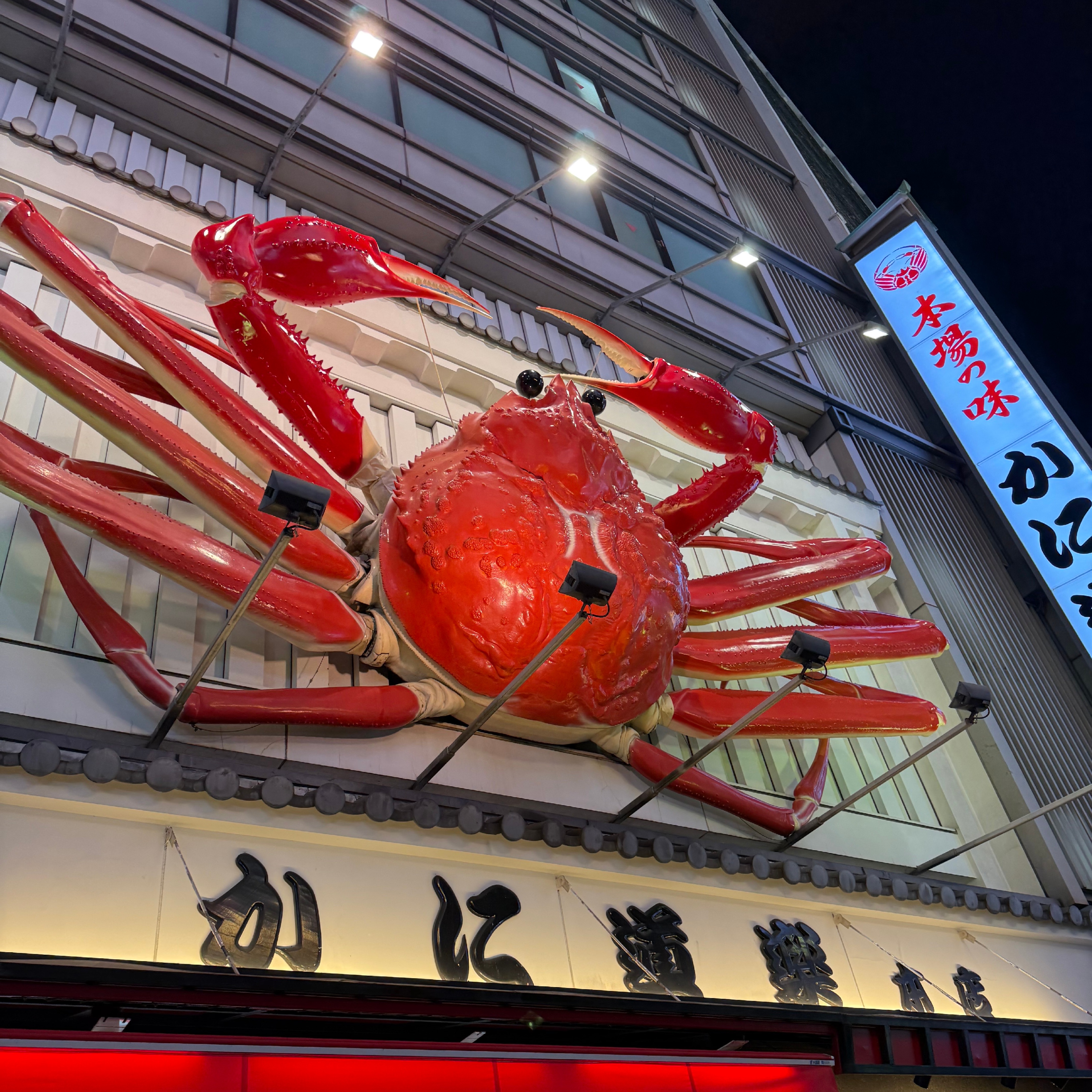 Photograph of walkable vendor street with a tower in the background in Osaka, Japan